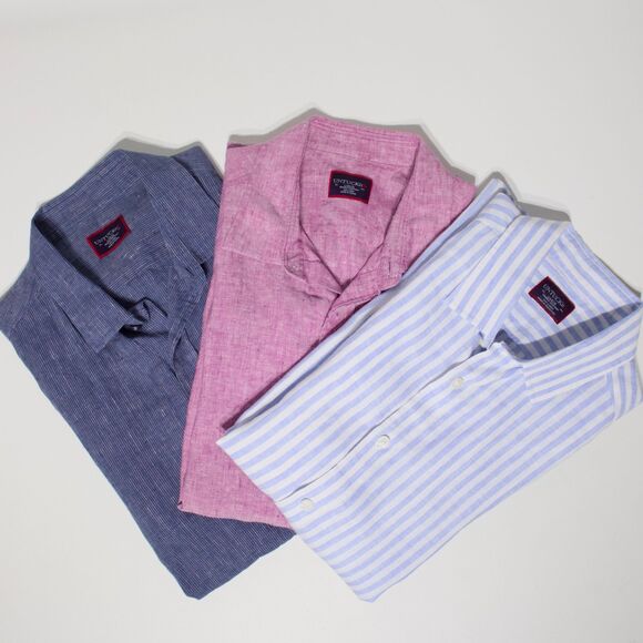 Lot of 3 UNTUCKit 100% Linen Short Sleeve Button Shirts Blue Red Men Size L (B2) - Picture 1 of 16